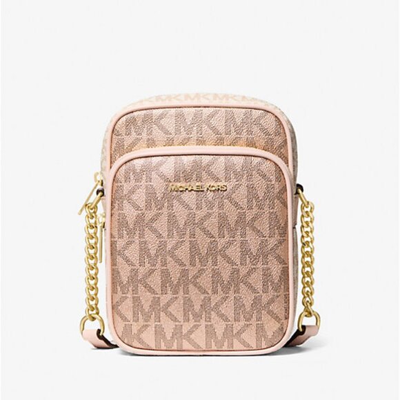 Michael Kors Jet Set Signature Logo Crossbody Bag Metallic Rose Gold Multi Boxed - Picture 1 of 10